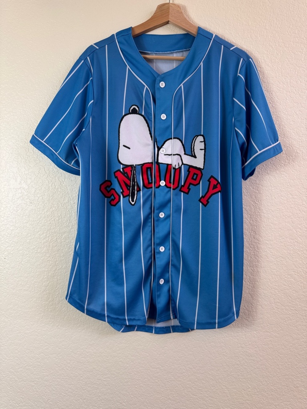 Snoopy Blue Striped Kids Baseball Jersey